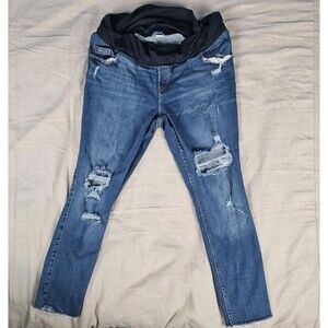 Old Navy Maternity Full Panel Distressed Skinny Jeans Sz 16 Medium Wash Ripped